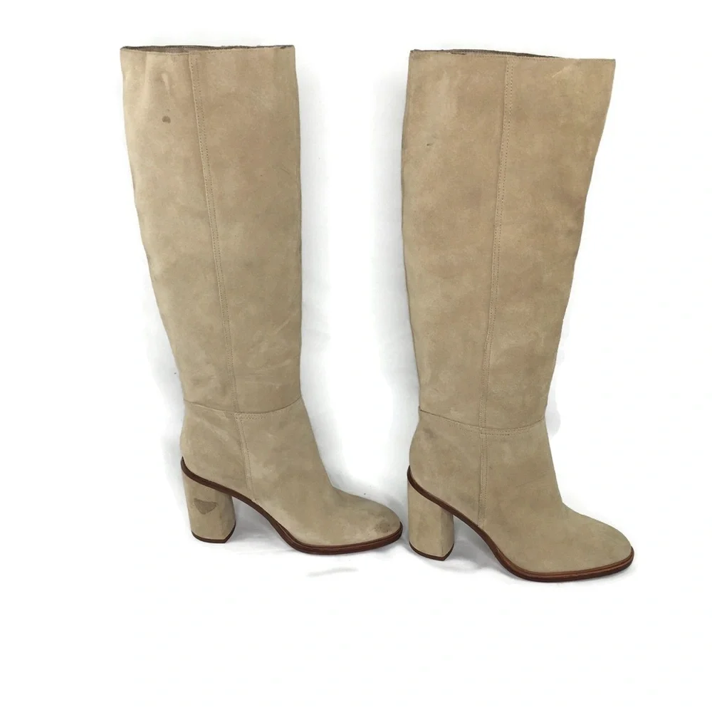 Vince Camuto Dameera Beige Suede Leather Block Heel Pull On Boot 6 M New WOT